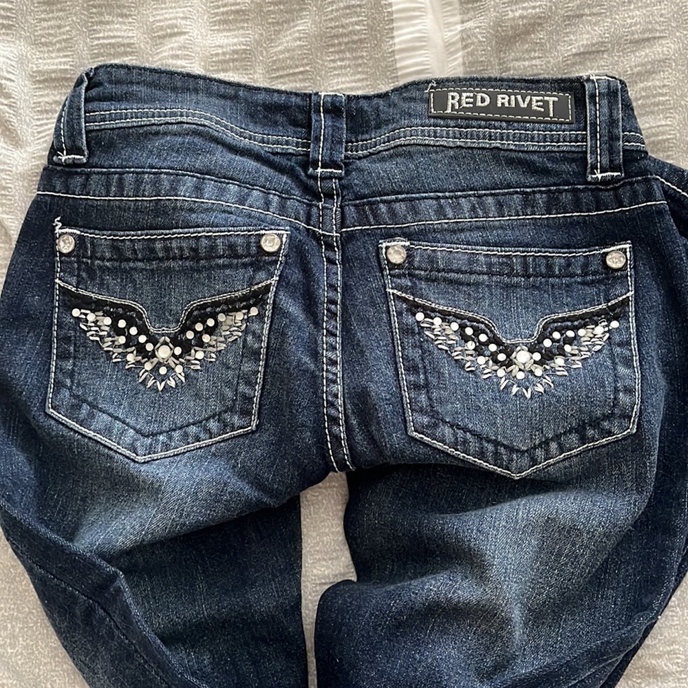Red Rivet Jeans - Picture 2 of 4